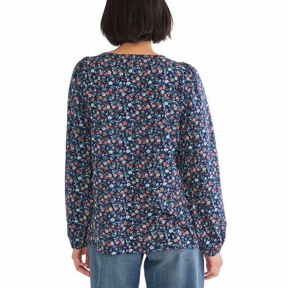 Lucky Brand Flowy Top Womens Navy Square Neck Boho Floral Long Sleeves NWT - Picture 3 of 6